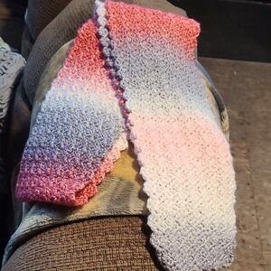 Handmade Pink and Gray Knit Scarf